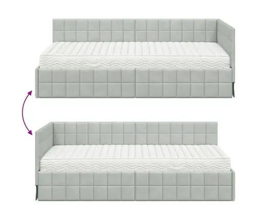 Stūra Gultas Rāmis Ar Matrači 2 Pcs Gaiši Pelēka Samts Vidaxl