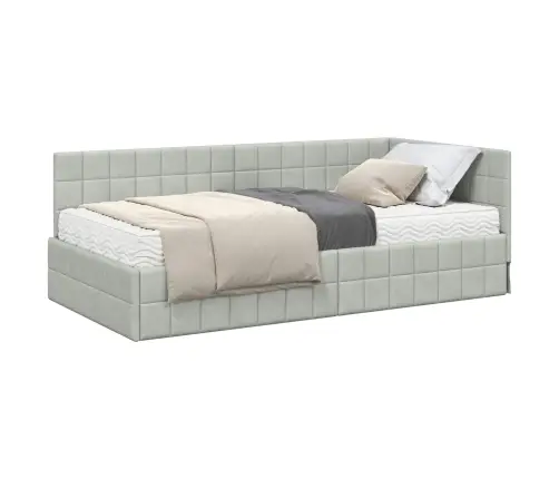 Stūra Gultas Rāmis Ar Matrači 2 Pcs Gaiši Pelēka Samts Vidaxl