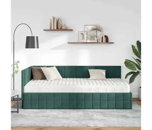 Kampinė Lovos Konstrukcija Su Čiužiniu 2 Pcs Žalia Aksomas