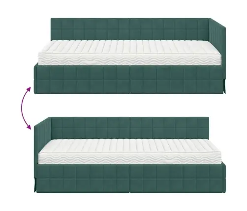 Kampinė Lovos Konstrukcija Su Čiužiniu 2 Pcs Žalia Aksomas