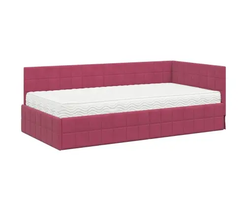 Stūra Gultas Rāmis Ar Matrači Ar Galvas Klāju 2 Pcs Zaļa Samts Vidaxl