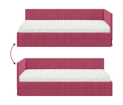 Stūra Gultas Rāmis Ar Matrači Ar Galvas Klāju 2 Pcs Zaļa Samts Vidaxl