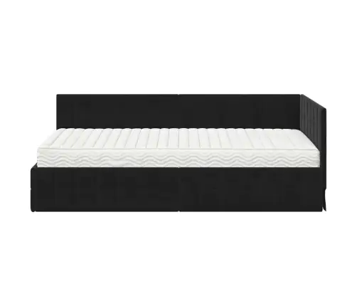 Stūra Gultas Rāmis Ar Matrači Ar Galvas Klāju 2 Pcs Melna Samts Vidaxl