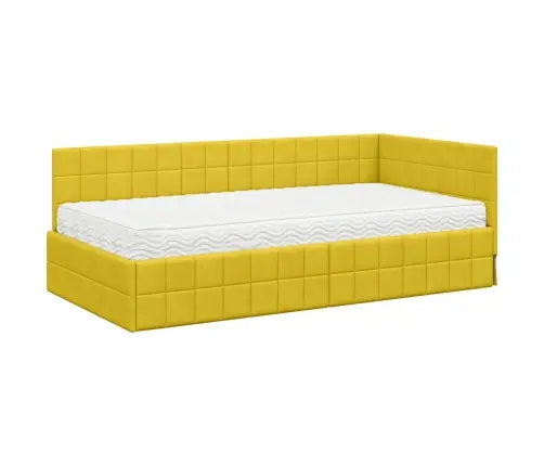 Stūra Gultas Rāmis Ar Matrači 2 Pcs Dzeltena Samts Vidaxl