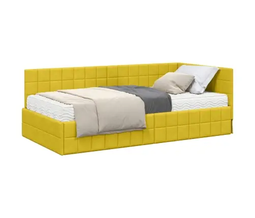 Stūra Gultas Rāmis Ar Matrači 2 Pcs Dzeltena Samts Vidaxl