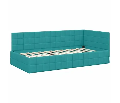 Stūra Gultas Rāmis Ar Matrači 2 Pcs Tirkīzzila Samts Vidaxl