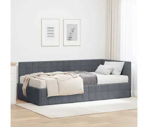 Stūra Gultas Rāmis Ar Matrači 2 Pcs Pelēka Samts Vidaxl