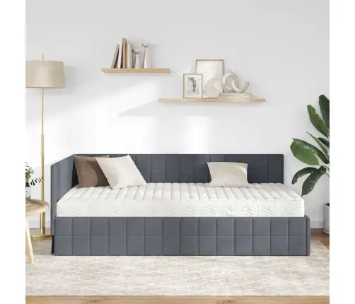 Stūra Gultas Rāmis Ar Matrači 2 Pcs Pelēka Samts Vidaxl
