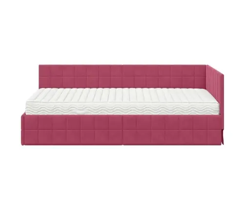 Stūra Gultas Rāmis Ar Matrači Ar Galvas Klāju 2 Pcs Zaļa Samts Vidaxl