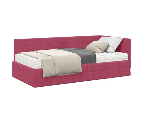 Stūra Gultas Rāmis Ar Matrači Ar Galvas Klāju 2 Pcs Zaļa Samts Vidaxl