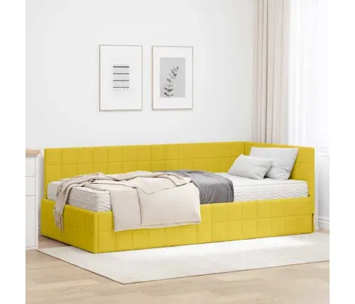 Stūra Gultas Rāmis Ar Matrači 2 Pcs Dzeltena Samts Vidaxl