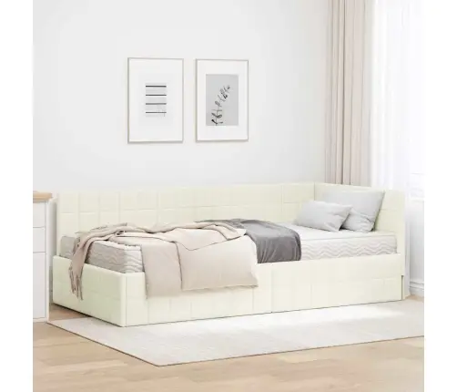 Kampinė Lovos Konstrukcija Su Čiužiniu 2 Pcs Kreminė Aksomas