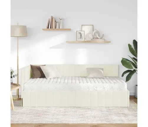 Kampinė Lovos Konstrukcija Su Čiužiniu 2 Pcs Kreminė Aksomas