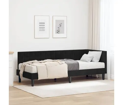 Kampinė Lovos Konstrukcija Su Čiužiniu 2 Pcs Juoda Aksomas