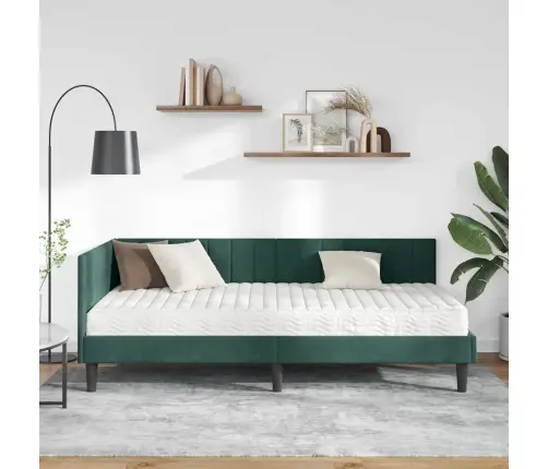 Kampinė Lovos Konstrukcija Su Čiužiniu 2 Pcs Žalia Aksomas