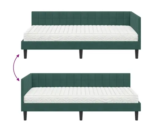 Kampinė Lovos Konstrukcija Su Čiužiniu 2 Pcs Žalia Aksomas