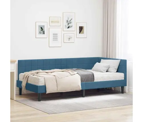 Kampinė Lovos Konstrukcija Su Čiužiniu 2 Pcs Mėlyna Aksomas