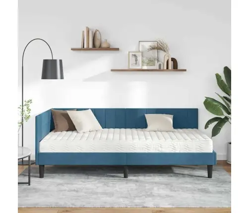 Kampinė Lovos Konstrukcija Su Čiužiniu 2 Pcs Mėlyna Aksomas