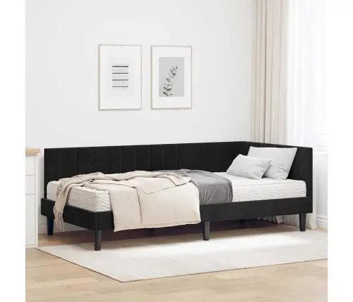 Kampinė Lovos Konstrukcija Su Čiužiniu 2 Pcs Juoda Aksomas