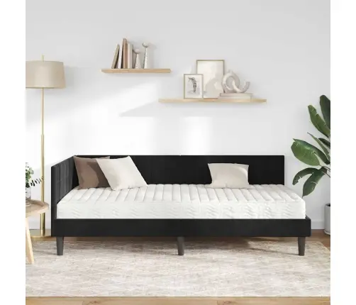 Kampinė Lovos Konstrukcija Su Čiužiniu 2 Pcs Juoda Aksomas