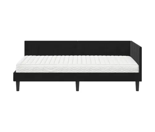 Kampinė Lovos Konstrukcija Su Čiužiniu 2 Pcs Juoda Aksomas