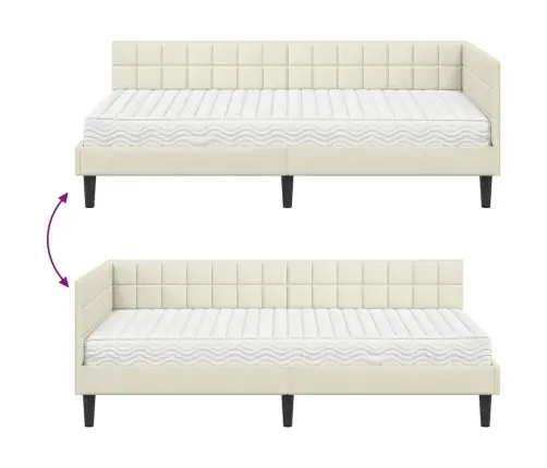 Stūra Gultas Rāmis Ar Matrači 2 Pcs Krēmkrāsa Samts Vidaxl