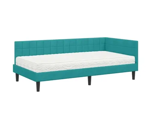 Stūra Gultas Rāmis Ar Matrači 2 Pcs Tirkīzzila Samts Vidaxl