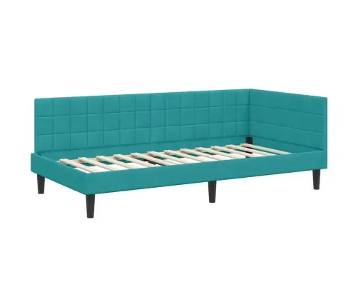 Stūra Gultas Rāmis Ar Matrači 2 Pcs Tirkīzzila Samts Vidaxl