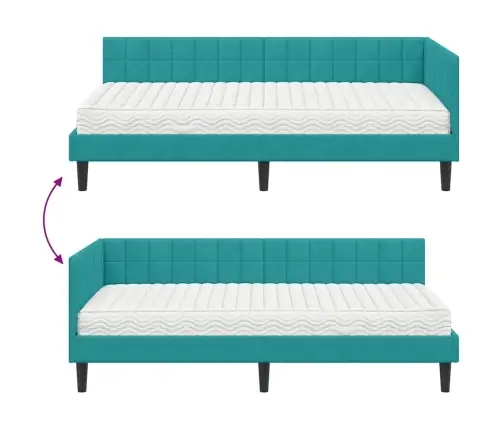 Stūra Gultas Rāmis Ar Matrači 2 Pcs Tirkīzzila Samts Vidaxl