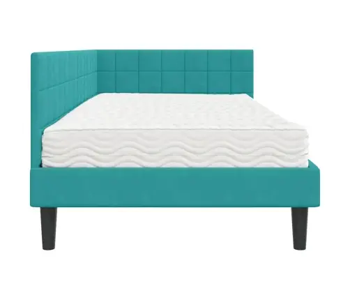 Stūra Gultas Rāmis Ar Matrači 2 Pcs Tirkīzzila Samts Vidaxl