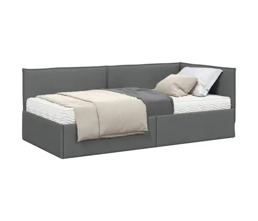 Stūra Gultas Rāmis Ar Matrači 2 Pcs Pelēka Samts Vidaxl