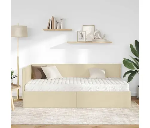 Kampinė Lovos Konstrukcija Su Čiužiniu 2 Pcs Kreminė Aksomas