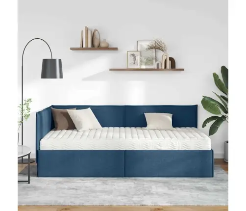 Stūra Gultas Rāmis Ar Matrači Ar Galvas Klāju 2 Pcs Zila Samts Vidaxl