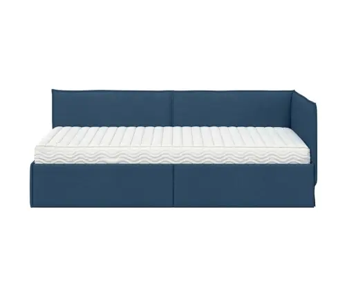 Stūra Gultas Rāmis Ar Matrači Ar Galvas Klāju 2 Pcs Zila Samts Vidaxl