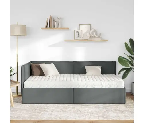 Stūra Gultas Rāmis Ar Matrači 2 Pcs Pelēka Samts Vidaxl
