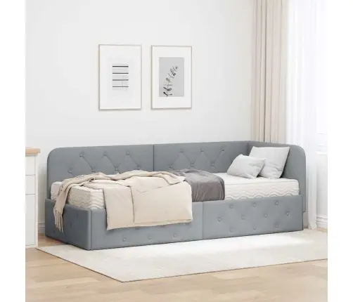 Stūra Gultas Rāmis Ar Matraci Gaiši Pelēks 80 X 200 Cm Audums Vidaxl