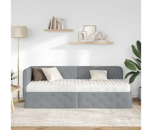 Stūra Gultas Rāmis Ar Matraci Gaiši Pelēks 80 X 200 Cm Audums Vidaxl