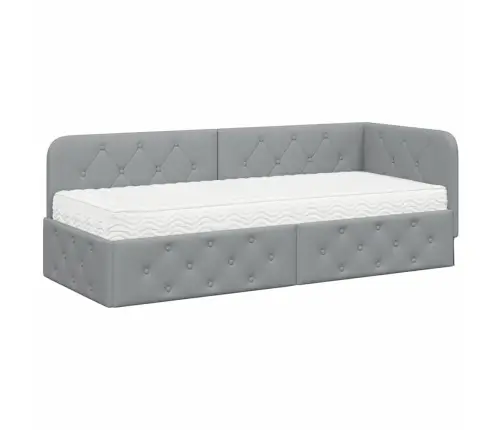 Stūra Gultas Rāmis Ar Matraci Gaiši Pelēks 80 X 200 Cm Audums Vidaxl