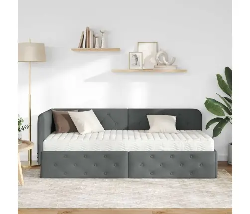 Stūra Gultas Rāmis Ar Matraci Tumši Pelēks 80 X 200 Cm Audums Vidaxl