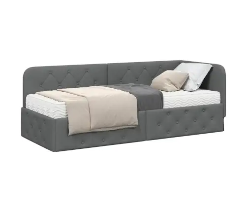 Stūra Gultas Rāmis Ar Matraci Tumši Pelēks 80 X 200 Cm Audums Vidaxl