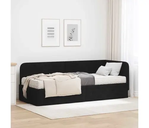 Stūra Gultas Rāmis Ar Matraci Melna 80 X 200 Cm Audums Vidaxl