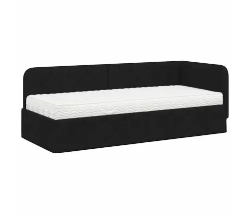 Stūra Gultas Rāmis Ar Matraci Melna 80 X 200 Cm Audums Vidaxl