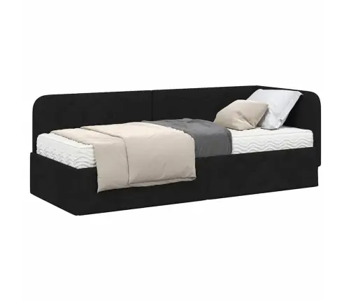 Stūra Gultas Rāmis Ar Matraci Melna 80 X 200 Cm Audums Vidaxl