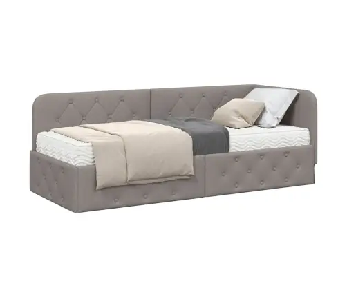 Stūra Gultas Rāmis Ar Matraci Pelēkbrūna 80 X 200 Cm Audums Vidaxl