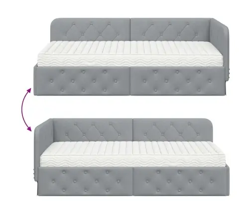 Stūra Gultas Rāmis Ar Matraci Gaiši Pelēks 90 X 190 Cm Audums Vidaxl