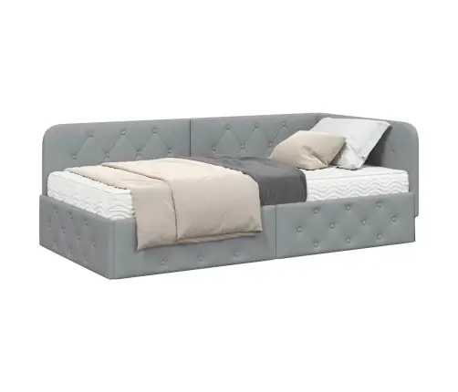 Stūra Gultas Rāmis Ar Matraci Gaiši Pelēks 90 X 190 Cm Audums Vidaxl