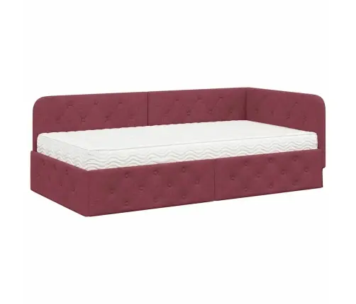 Stūra Gultas Rāmis Ar Matraci Vīna Sarkans 90 X 190 Cm Audums Vidaxl