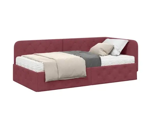 Stūra Gultas Rāmis Ar Matraci Vīna Sarkans 90 X 190 Cm Audums Vidaxl