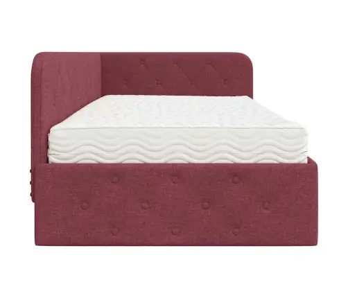 Stūra Gultas Rāmis Ar Matraci Vīna Sarkans 90 X 190 Cm Audums Vidaxl