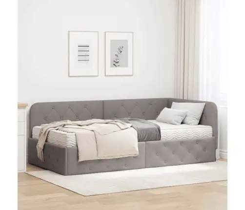 Stūra Gultas Rāmis Ar Matraci Pelēkbrūna 90 X 190 Cm Audums Vidaxl